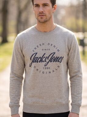 Jack & Jones Gray Logo Crewneck Sweatshirt